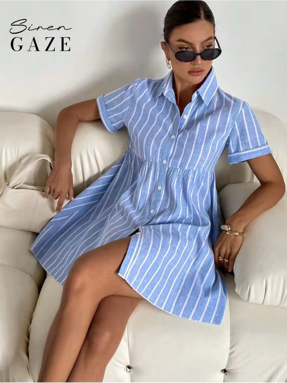 Shein blue and white stripe short dress 8/10